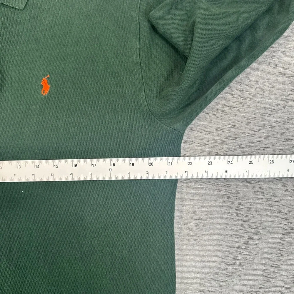 Ralph Lauren Long Sleeve Polo Shirt Mens M Green Orange Pony Cotton Preppy
